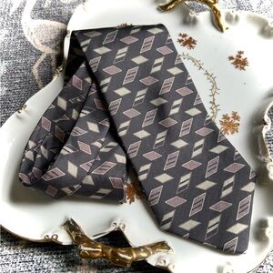 Valentino Gray and Red Tie Geometric Design